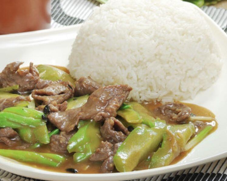 Braised Bitter Melon & Beef Black Bean Sauce Over Rice
